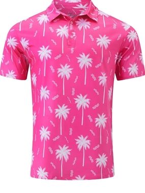 Uideazone Pink Short Sleeve Dry Fit Palm Tree Polo Shirt Size Large NWT